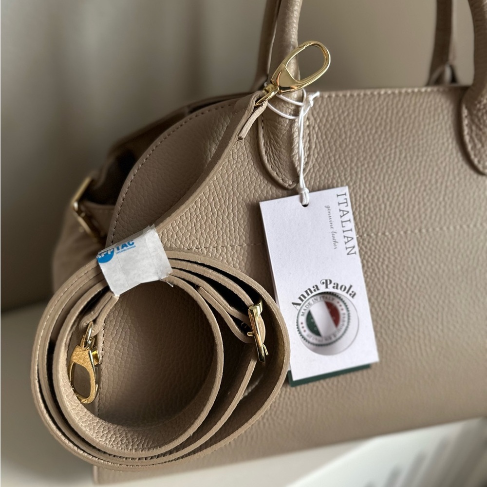 Viral Anna Paola Italian SUEDE & LEATHER Cappuccino Satchel NWT - Picture 7 of 11